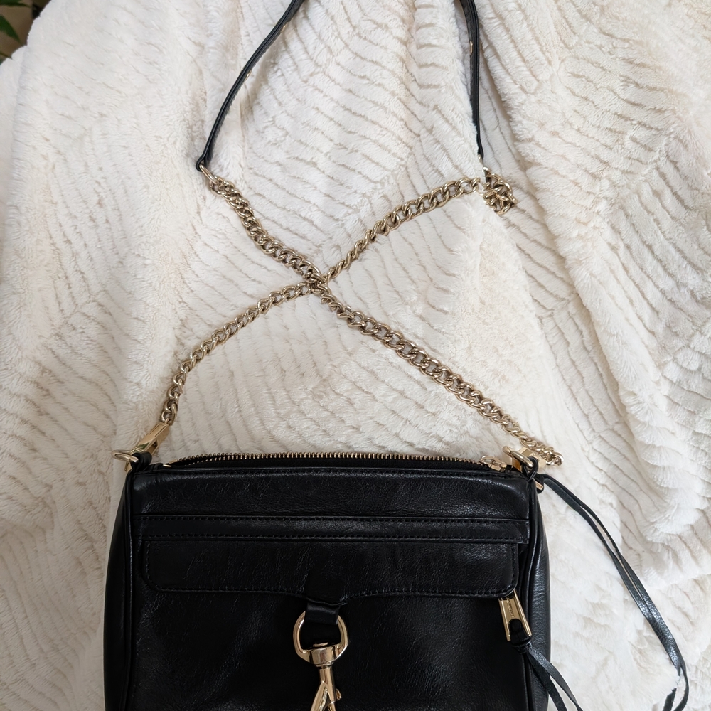 Rebecca Minkoff Mini MAC Black Leather Crossbody With Metal Hardware